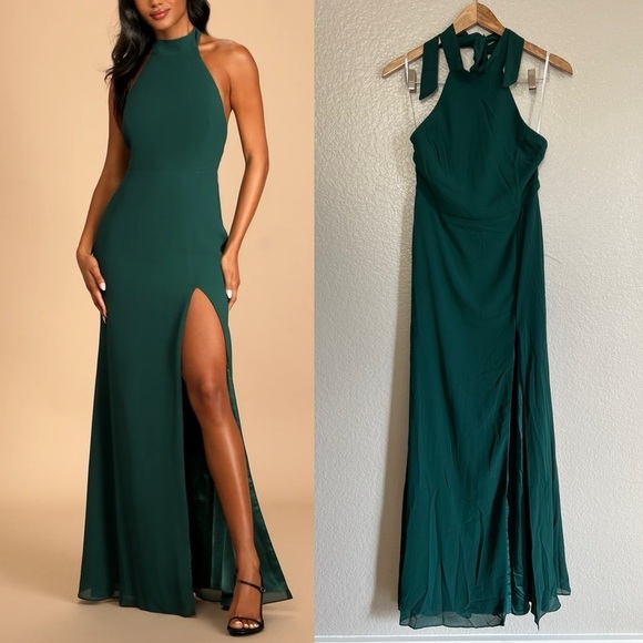 NWOT Captured Your Heart Hunter Green Halter Maxi Dress - Picture 1 of 8